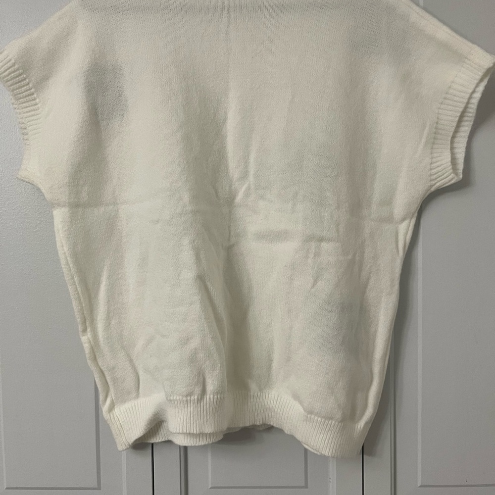 White Sweater with Black Bow Accents - Picture 2 of 2